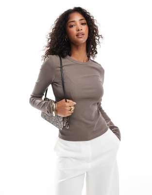 & Other Stories & Other Stories rib long sleeve top in mole-Brown