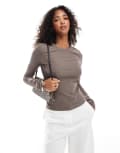 [Other Stories] & Other Stories rib long sleeve top in mole-Brown XS Mole