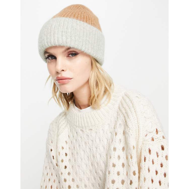 & Other Stories Ribbed Knit Color Block Beanie Hat in Brown & Light Green Ribbed Knit Beanie – True Stone Coffee Roasters main image 3