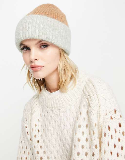 & Other Stories ribbed color block beanie in brown and green