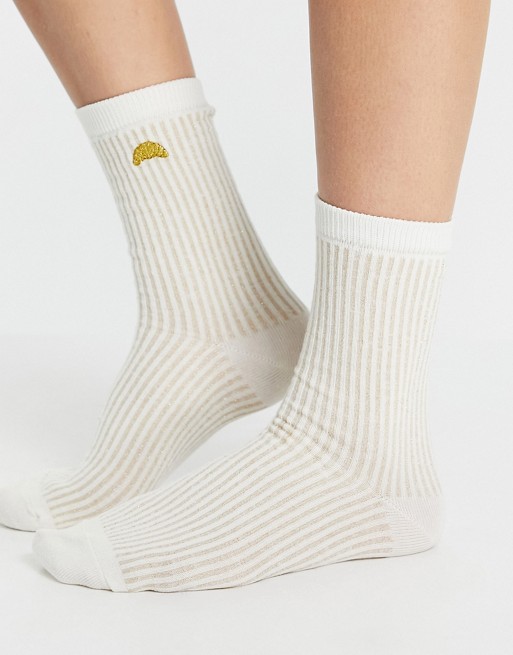 & Other Stories ribbed croissant socks in off white