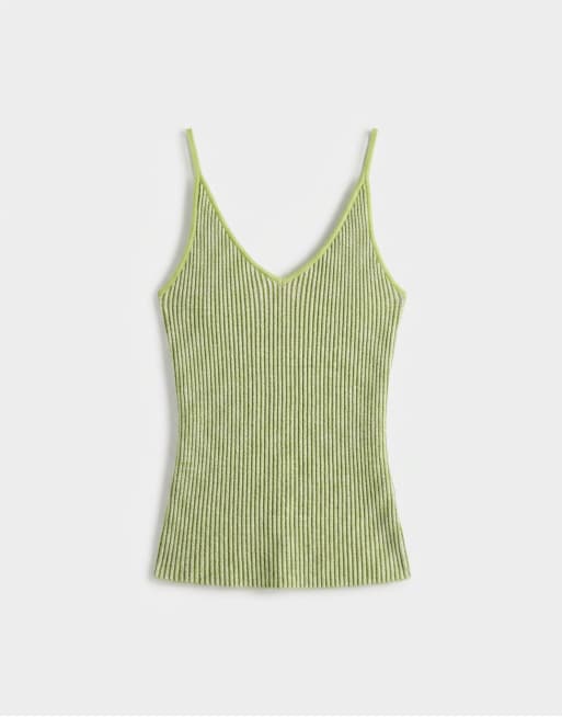 & Other Stories ribbed deep v-neck tank top in olive green, 5 of 7