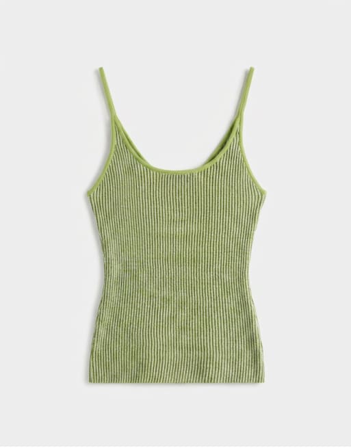 & Other Stories ribbed deep v-neck tank top in olive green, 6 of 7