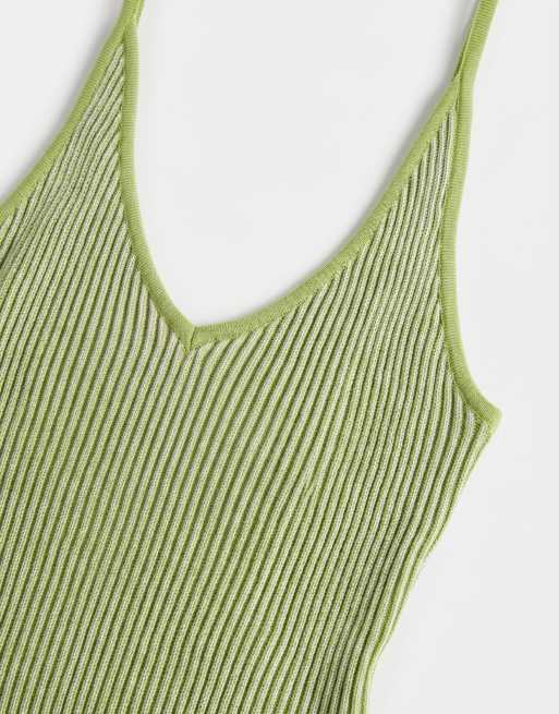 & Other Stories ribbed deep v-neck tank top in olive green, 7 of 7
