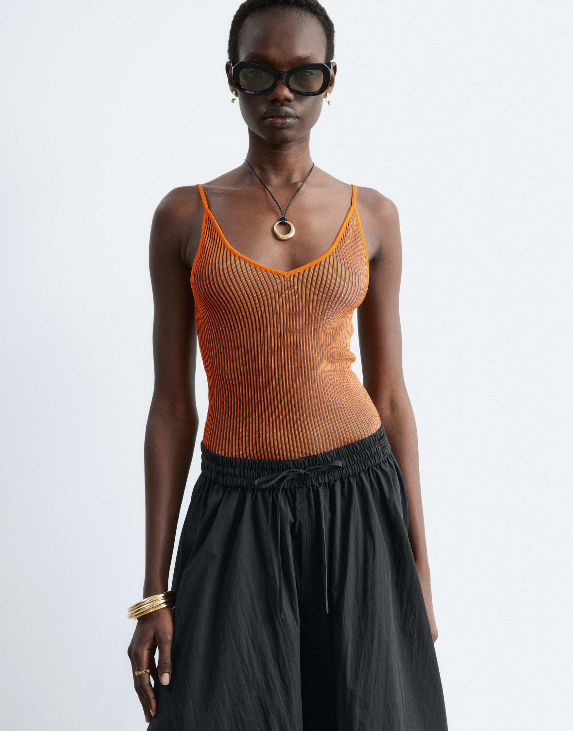 & other stories ribbed deep v-neck tank top in orange