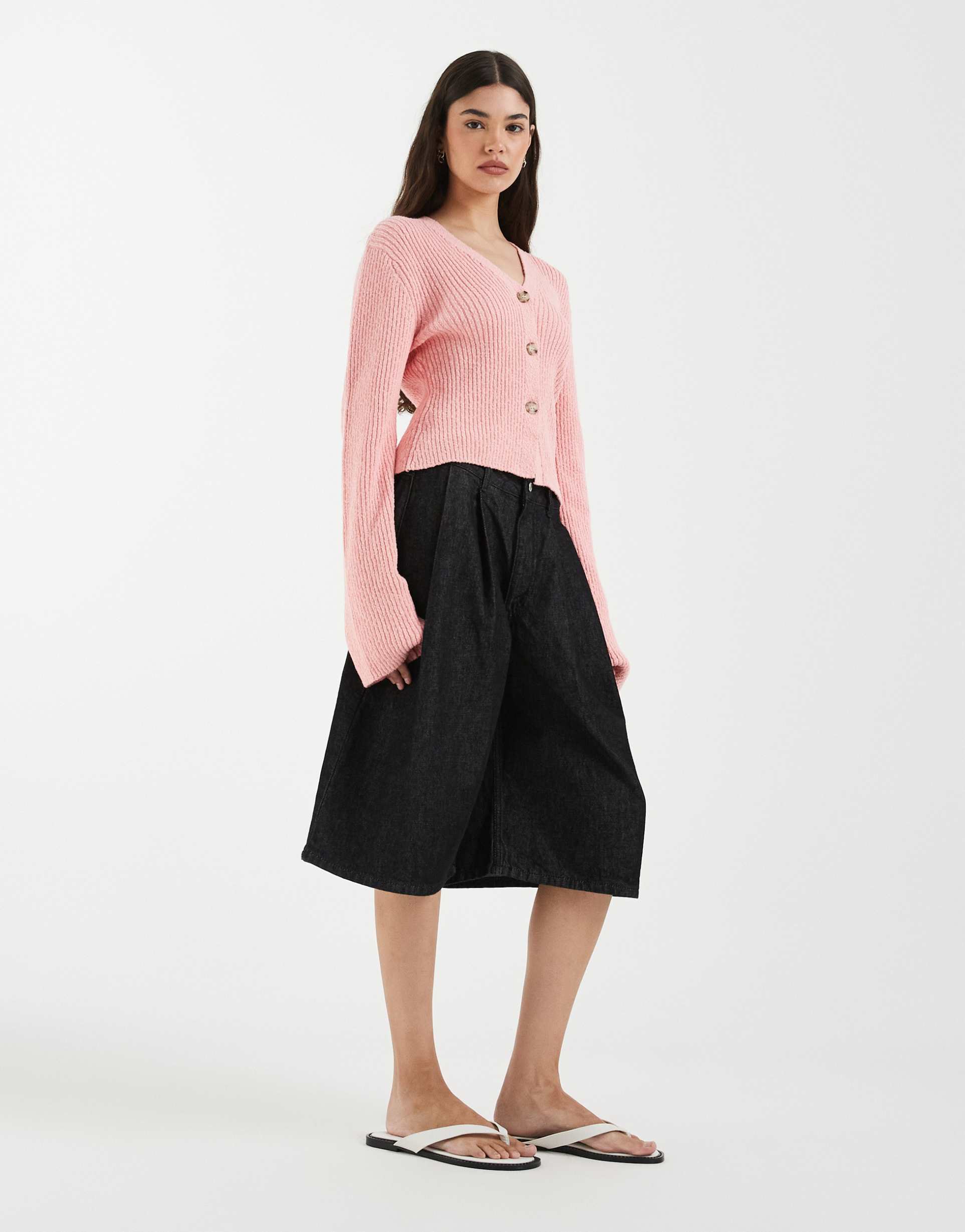 & other stories ribbed fitted cardigan in pink