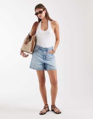 & Other Stories Ribbed Jersey Halterneck Bodysuit In White