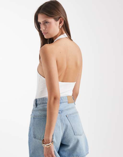 & Other Stories ribbed jersey halterneck bodysuit in white, 4 of 4