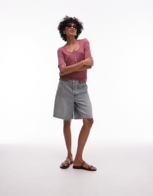 & Other Stories Ribbed Jersey Henley Top In Red