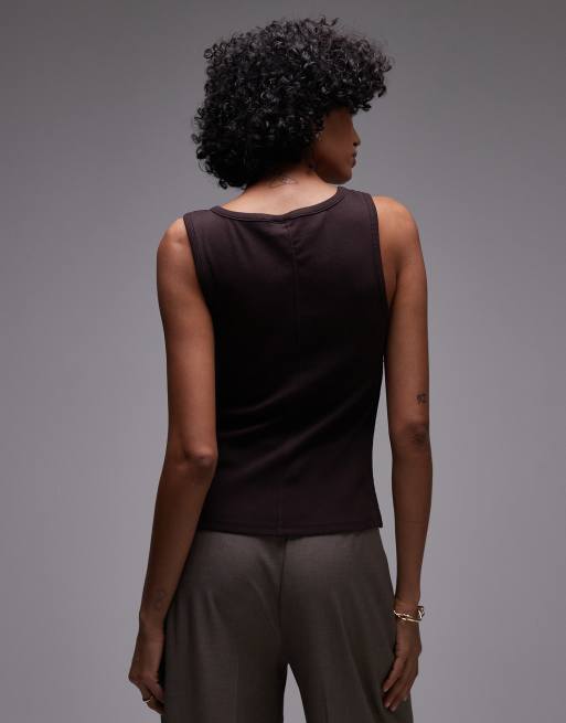 & Other Stories ribbed jersey sleeveless top in brown with metal deco clasp, 3 of 4
