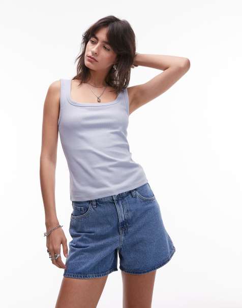 & Other Stories ribbed jersey vest top with scoop neck in light blue - view 1