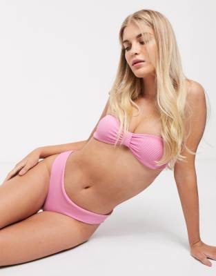 pink ribbed bandeau bikini