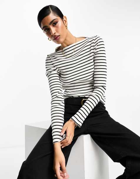  OTHER STORIES Sleeveless Mock Neck Ribbed Top in White Striped