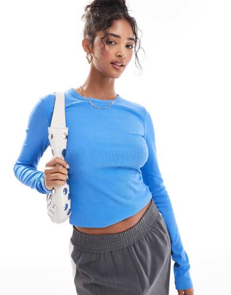 & Other Stories ribbed long sleeve top in blue - view 1