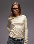 [Other Stories] & Other Stories ribbed long sleeve top in buttermilk yellow-Neutral XS Buttermilk yellow