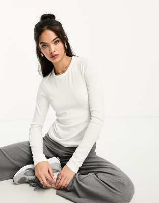 Other Stories &  Ribbed Long Sleeve Top In White