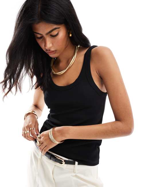 & Other Stories ribbed singlet top with scoop neck in black