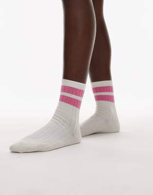 & Other Stories & Other Stories ribbed socks with pink contrast cuff in white