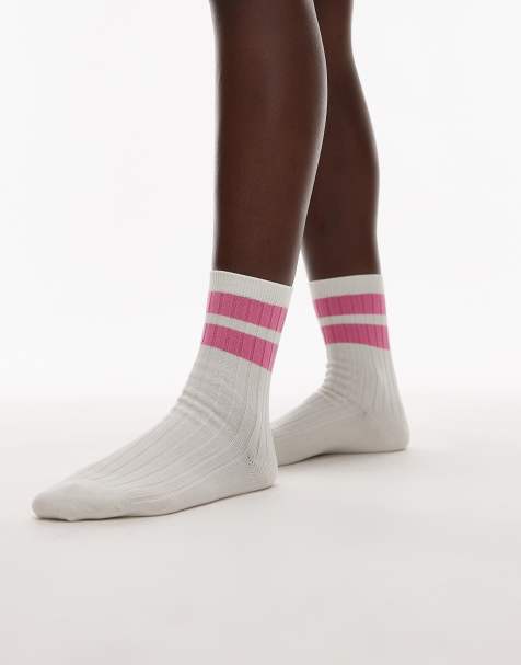 & Other Stories ribbed socks with pink contrast cuff in white - view 1