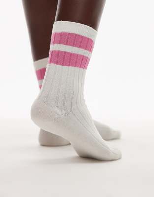 Shop & Other Stories Ribbed Socks With Pink Contrast Cuffs