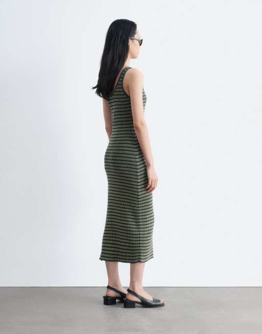 & Other Stories ribbed striped knit maxi dress in dark gray , 4 of 4