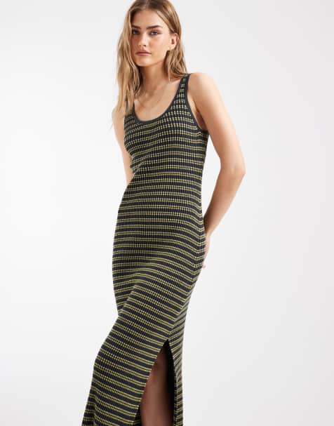 & Other Stories ribbed striped knitted maxi dress in dark grey - view 1