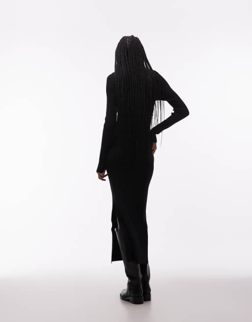 & Other Stories ribbed structured knit maxi dress with cuff detail in black, 2 of 4