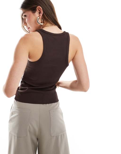 & Other Stories ribbed tank top in brown with metallic ring detail, 4 of 4