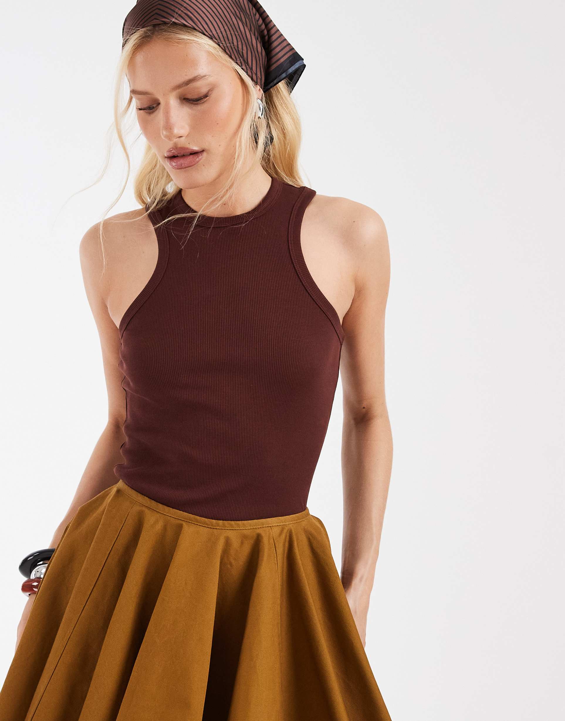 & other stories ribbed tank top in chocolate brown