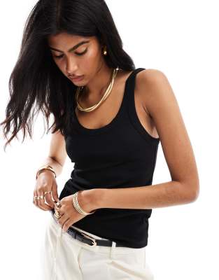 Other Stories Ribbed Tank Top With Scoop Neck In Black