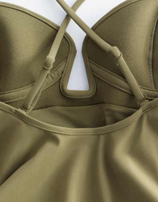 & Other Stories ribbed u-front swimsuit in dark khaki , 4 of 4
