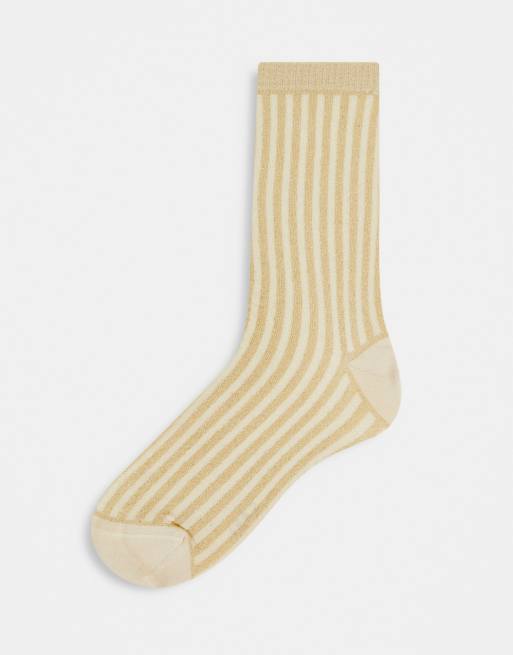 & Other Stories - Ribstrikkede beige sokker med glimmer i polyamid - BEIGE