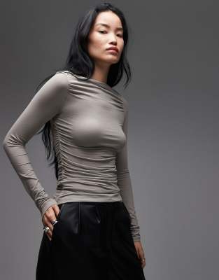 & Other Stories Rich Cotton Long Sleeve Drapey Jersey Top In Neutral