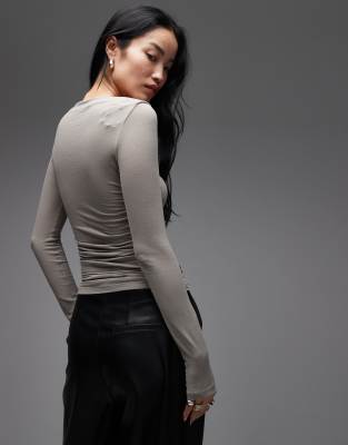 & Other Stories Rich Cotton Long Sleeve Drapey Jersey Top In Neutral