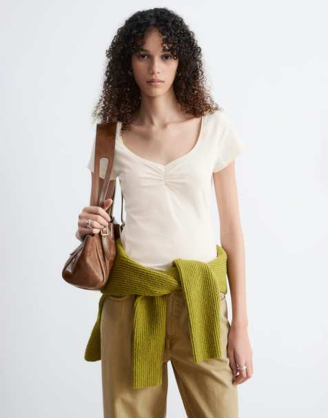 & Other Stories rich cotton ruched short sleeve top in brown - view 1