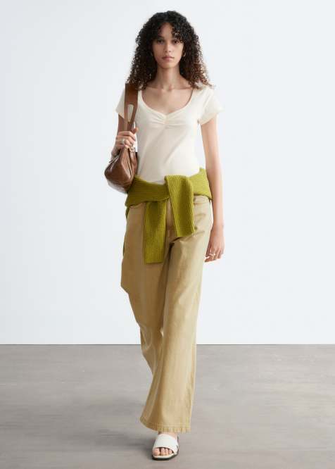 & Other Stories rich cotton ruched short sleeve top in white - view 1