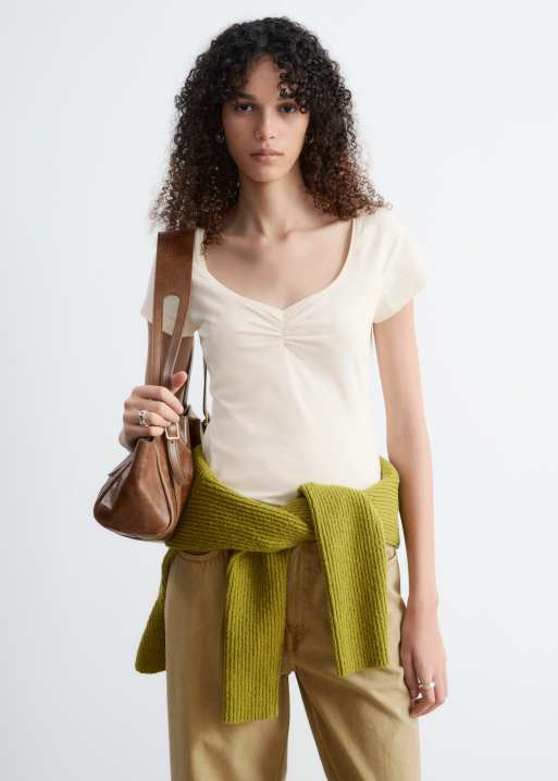 & Other Stories rich cotton ruched short sleeve top in white, 2 of 5