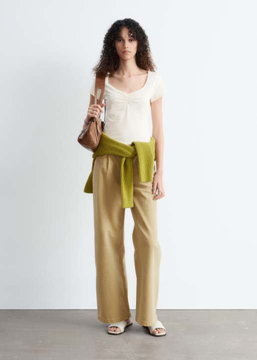 & Other Stories rich cotton ruched short sleeve top in white, 3 of 5