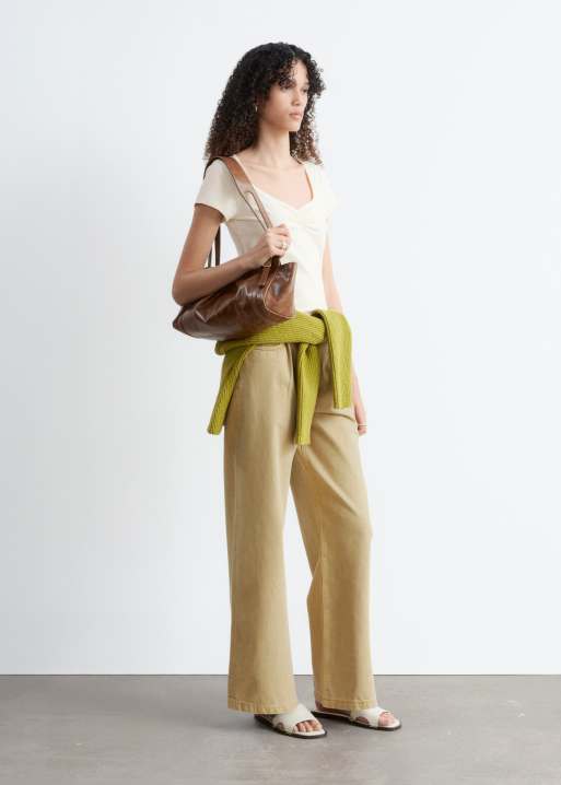 & Other Stories rich cotton ruched short sleeve top in white, 4 of 5