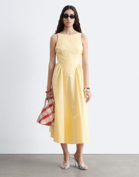 & Other Stories rich cotton volume waist hem midi dress in buttermilk yellow - view 1