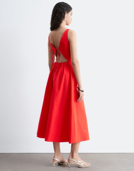 strapless open back dress Red Linen Dress - Versatile & Summer-Ready