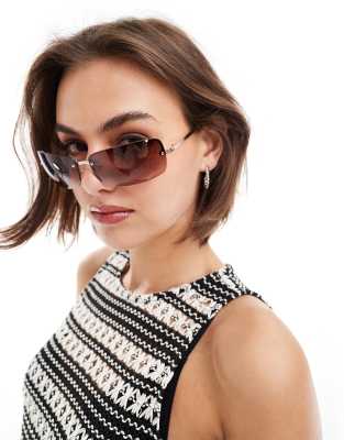 & Other Stories rimless rectangle sunglasses in black-Brown