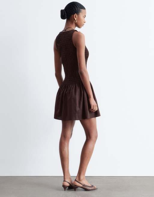 & Other Stories - Robe babydoll courte à taille basse - Marron chocolat, 4 de 4