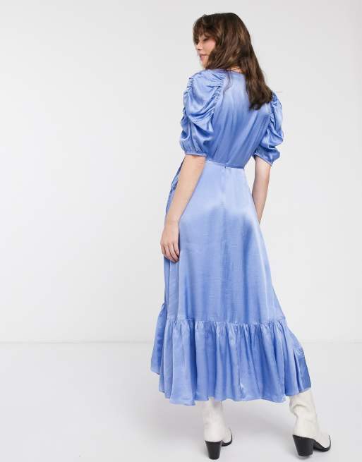 & Other Stories - Robe cache-cœur mi-longue à épaulettes en jacquard - Sauge, 2 de 4