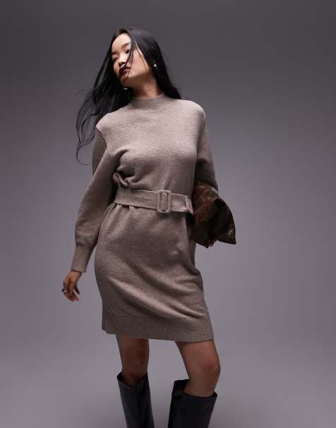 & Other Stories - Robe ceinturée courte en maille - Taupe - view 1