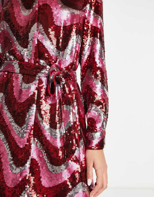 & Other Stories - Robe chemise courte avec sequins et motif ondoyant sur l'ensemble - Rose, 3 de 4
