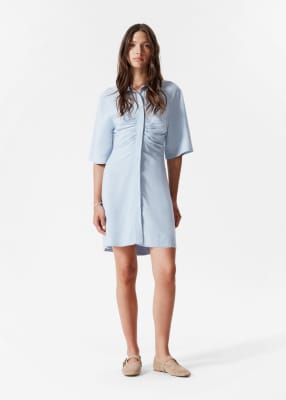 & Other Stories - Robe chemise courte froncé sur le devant - Bleu