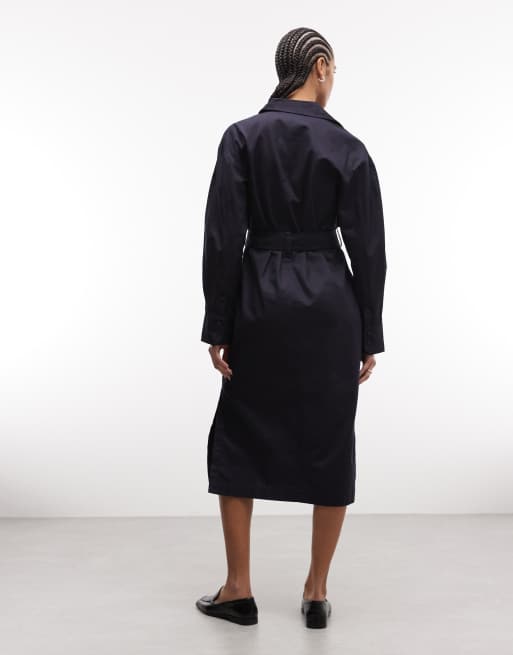 & Other Stories - Robe chemise mi-longue en coton avec ceinture - Bleu foncé , 4 de 4