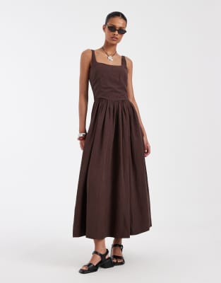 Robe corset mi-longue avec jupe bouffante - Marron 36