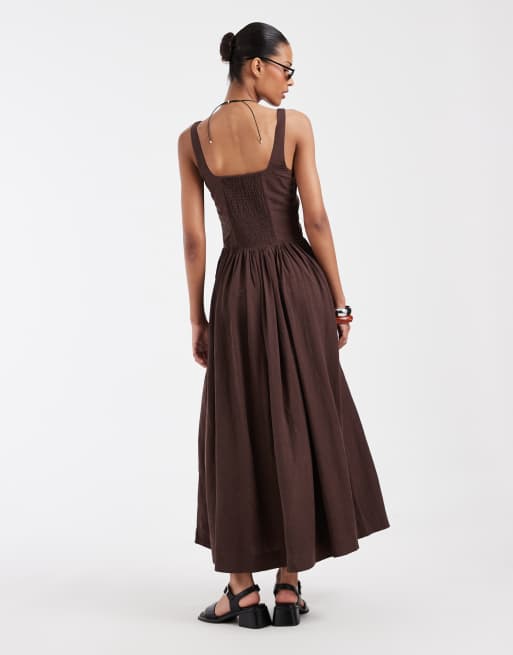 & Other Stories - Robe corset mi-longue avec jupe bouffante - Marron, 3 de 4